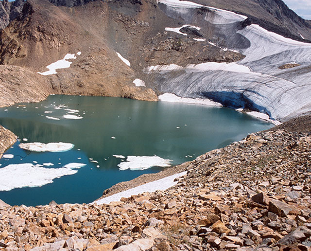 Recent photo of a glacier showing it has receded