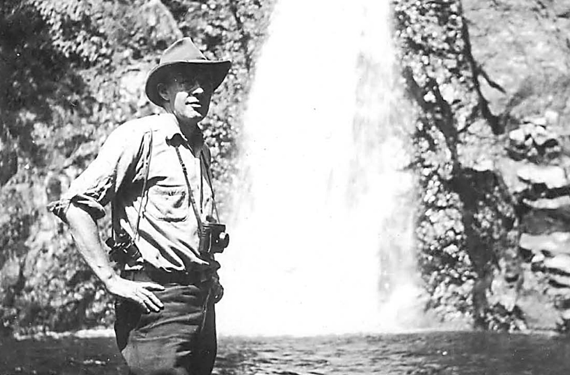 Howard Zahniser by waterfall