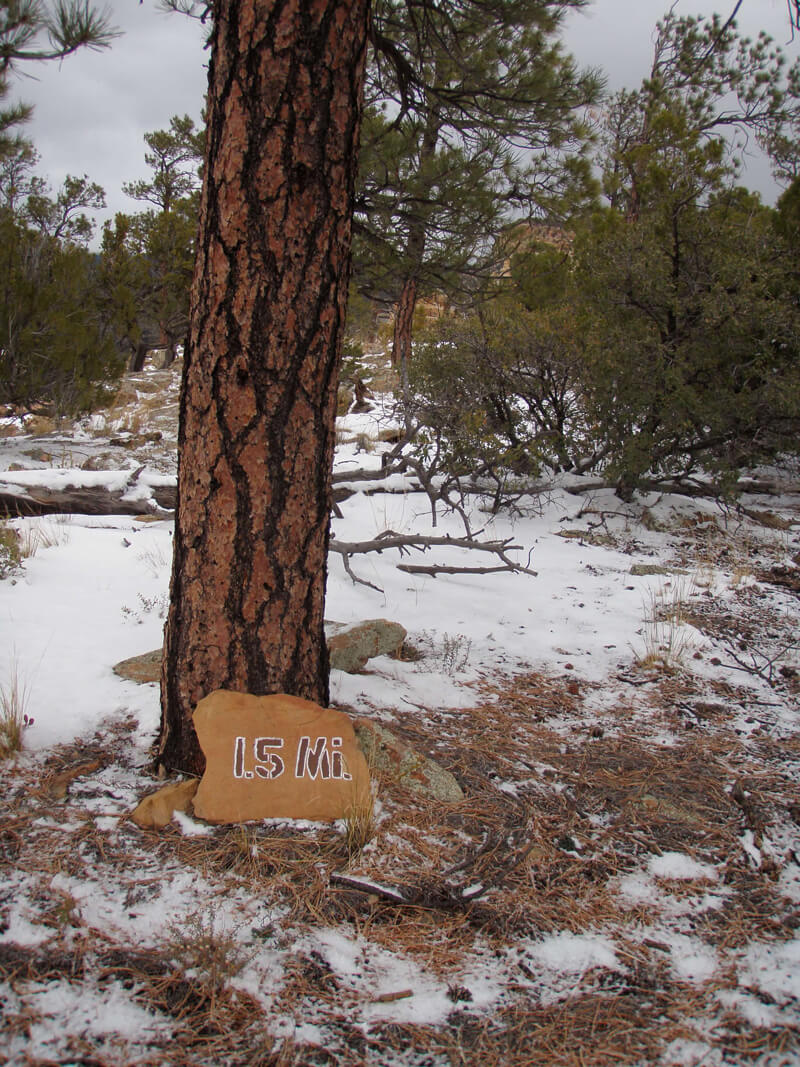 A painted rock showing the mile marker for the trail