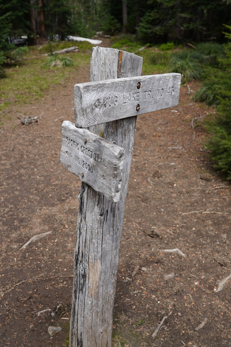 old sign post with multiple directions on a trail in the woods